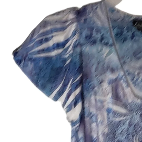 Simply Emma plus size 2X geometric print short sleeves gathered front top. 618 - Picture 3 of 5